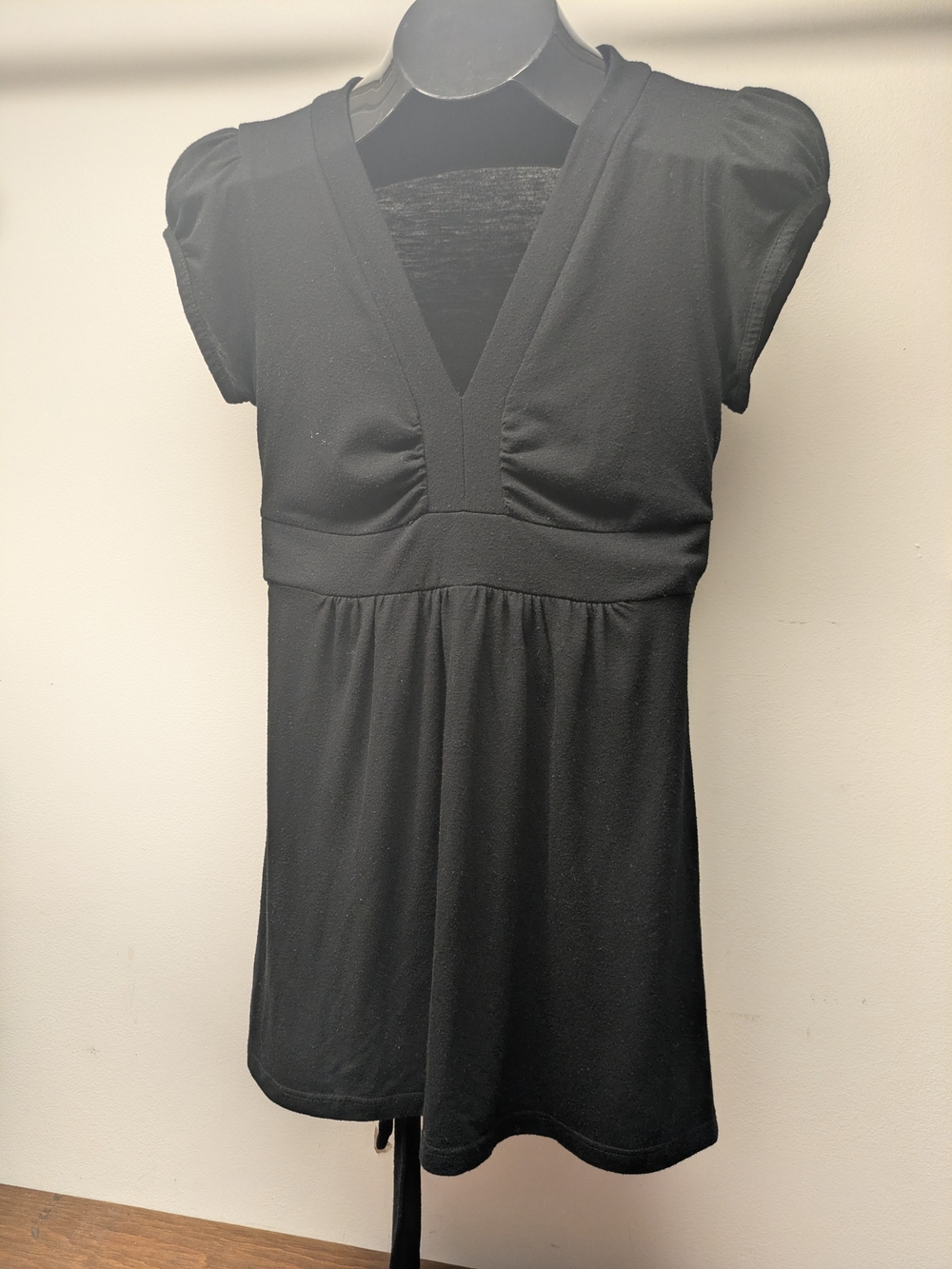 Vintage Forever 21 Rose Tag Black Empire Waist Babydoll Tunic Top Size M Y2K